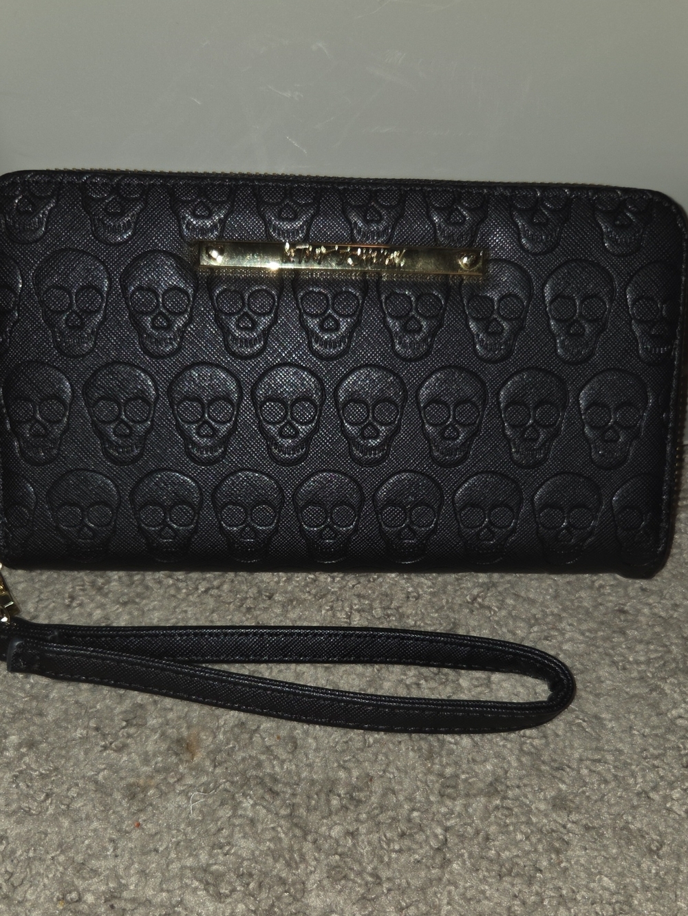 Black Embossed Betsey Johnson Skull Wristlet/Wallet